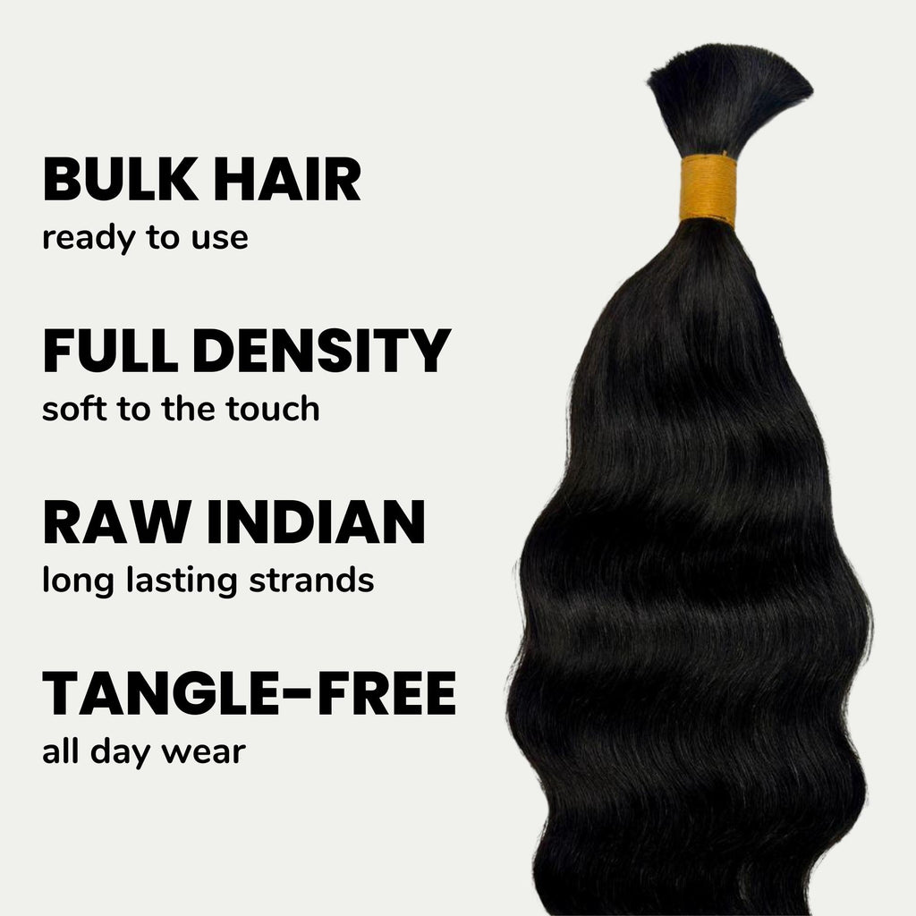 Raw Indian Wavy Bulk 100% Human Braiding Hair - Private Label