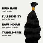 Raw Indian Wavy Bulk 100% Human Braiding Hair - Private Label