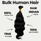 Raw Indian Wavy Bulk 100% Human Braiding Hair - Private Label