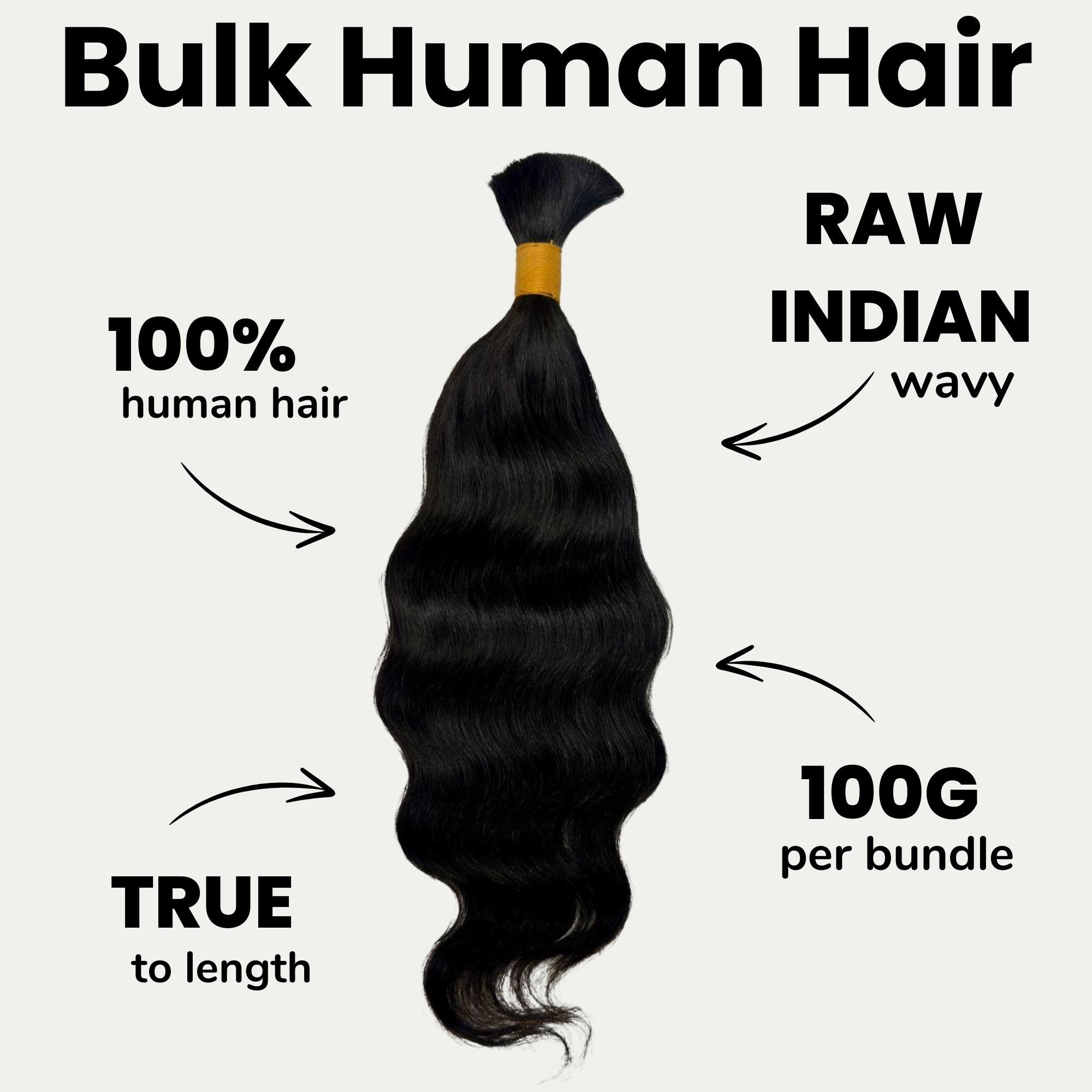 Raw Indian Wavy Bulk 100% Human Braiding Hair - Private Label