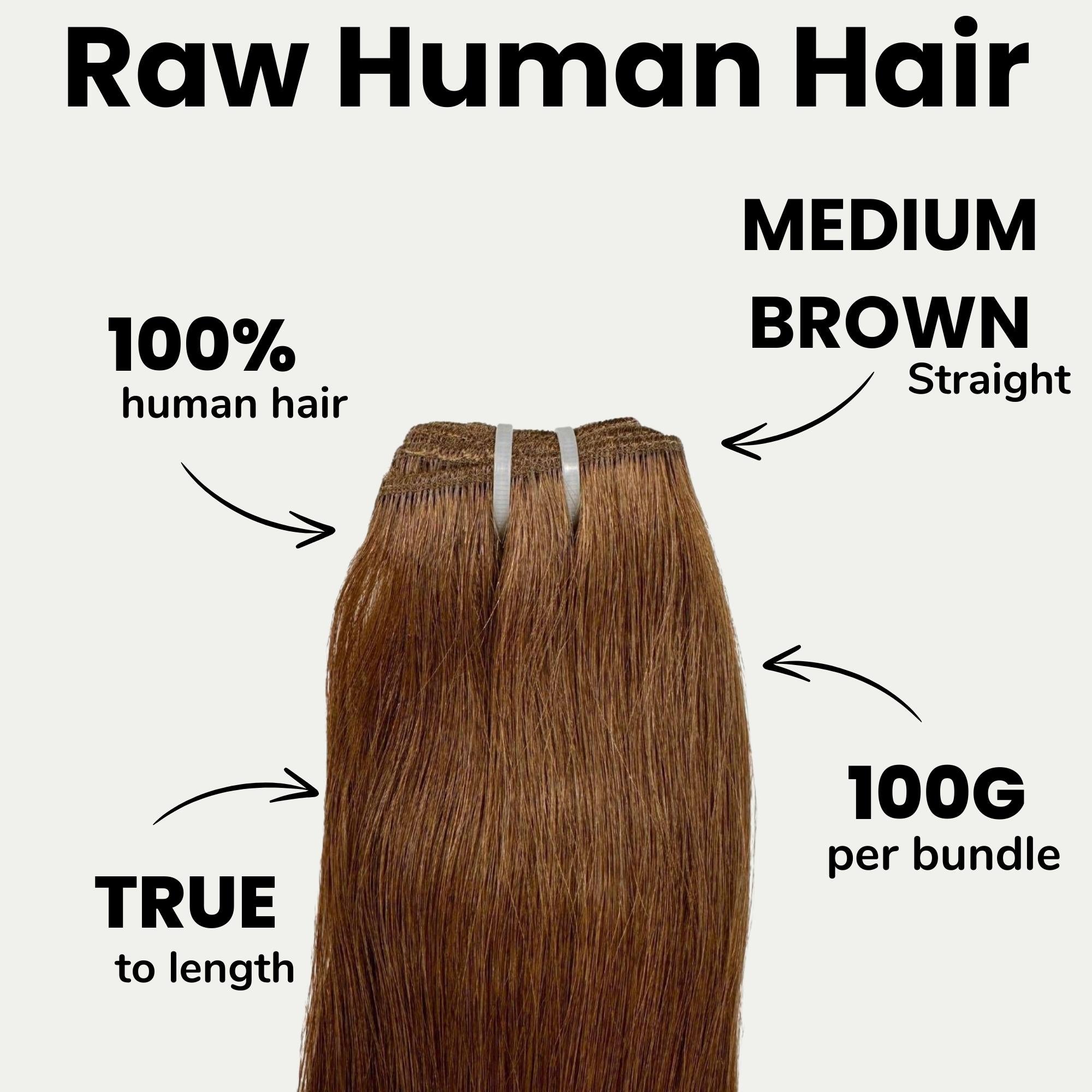 Raw Medium Brown Straight 100% Human Hair Bundles - Private Label