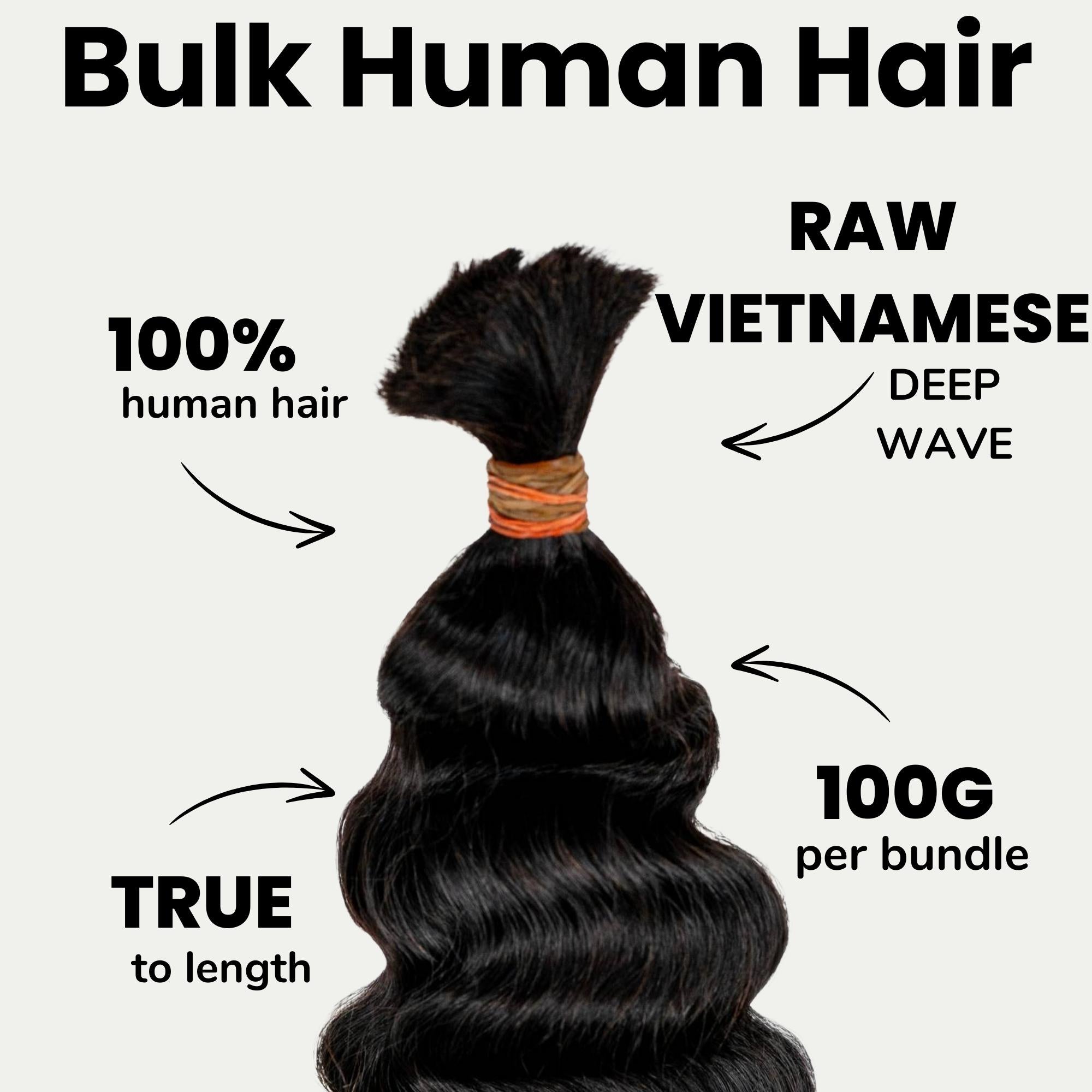 Raw Vietnamese Deep Wavy Bulk 100% Human Braiding Hair - Private Label