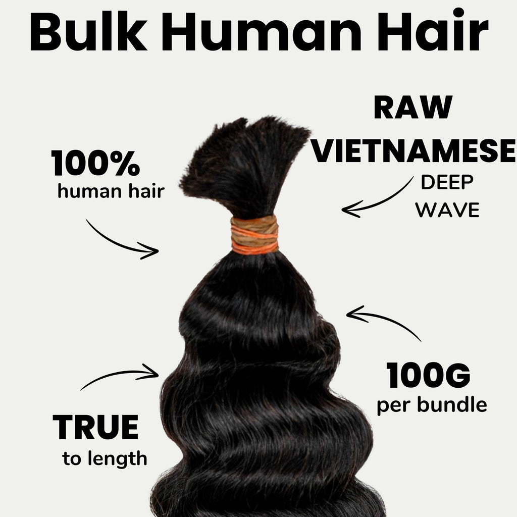 Raw Vietnamese Deep Wavy Bulk 100% Human Braiding Hair - Private Label