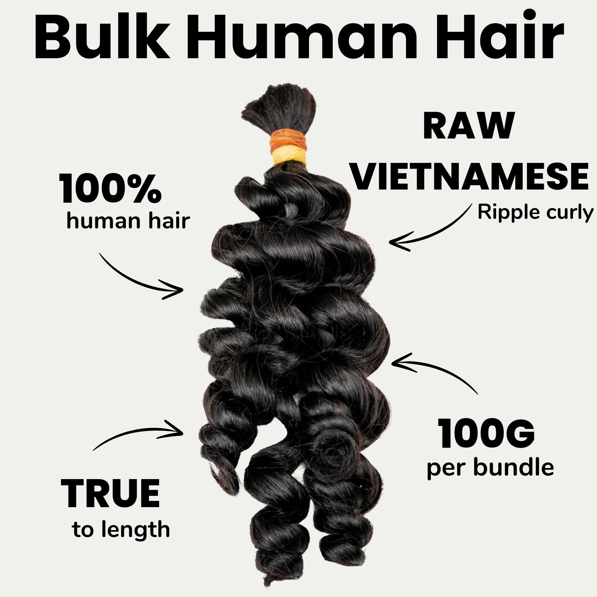Raw Vietnamese Ripple Curly Bulk 100% Human Braiding Hair - Private Label