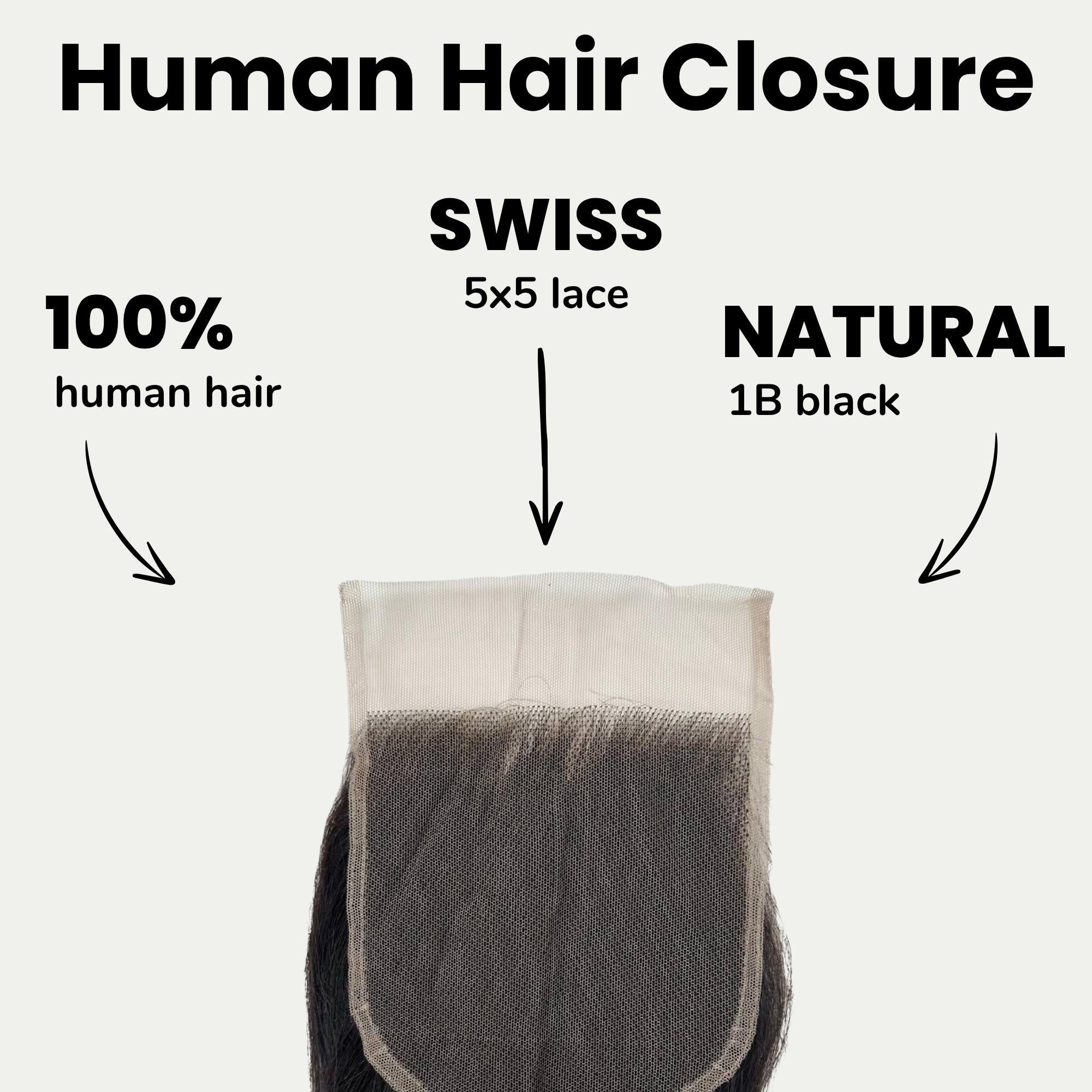 Raw Vietnamese Straight 5x5 Swiss Lace Human Hair Closure - Private Label