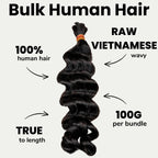 Raw Vietnamese Wavy Bulk 100% Human Braiding Hair - Private Label
