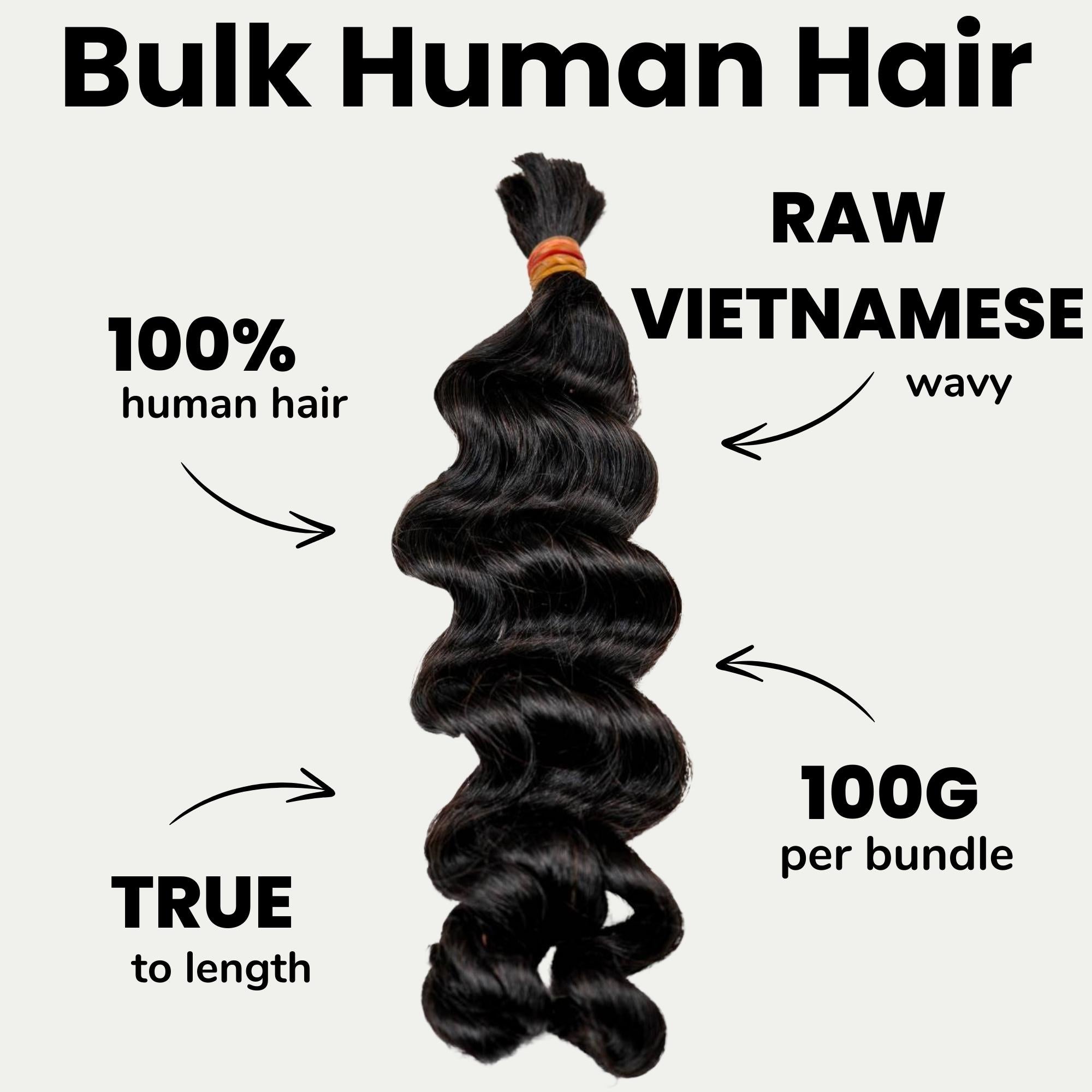Raw Vietnamese Wavy Bulk 100% Human Braiding Hair - Private Label