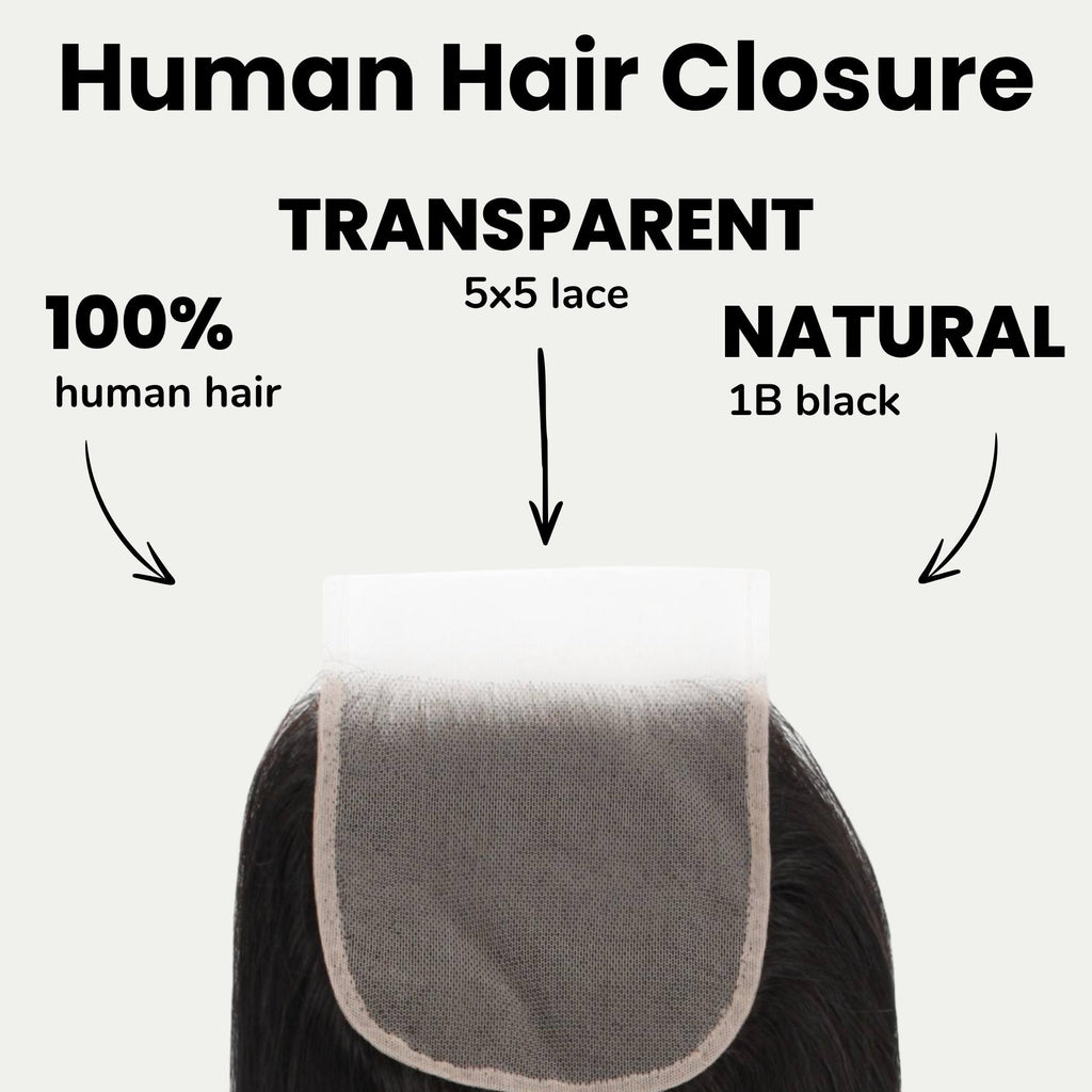Straight 5x5 Transparent Lace Human Hair Closure - Private Label