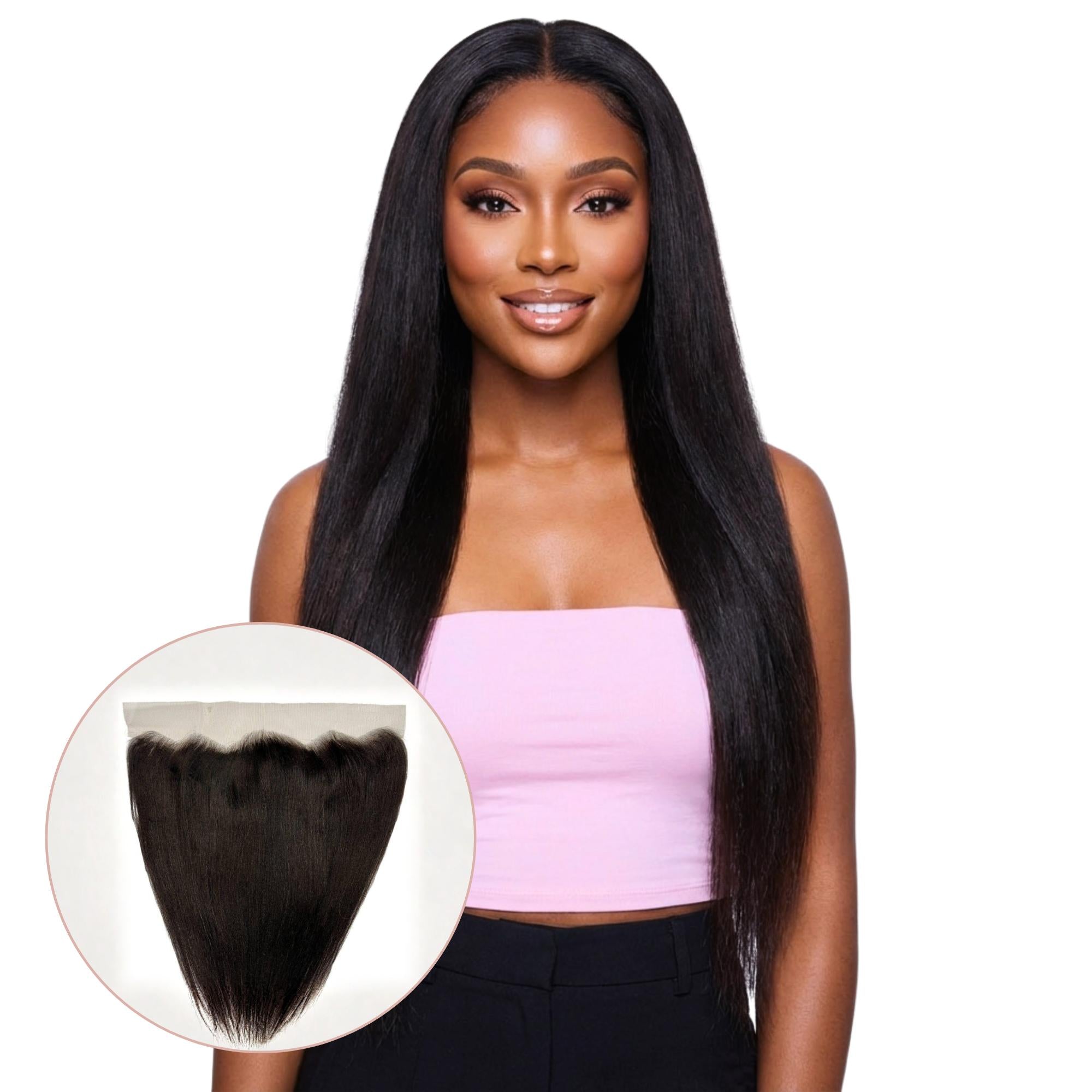 Yaki Straight 13x4 Transparent Lace Human Hair Frontal - Private Label