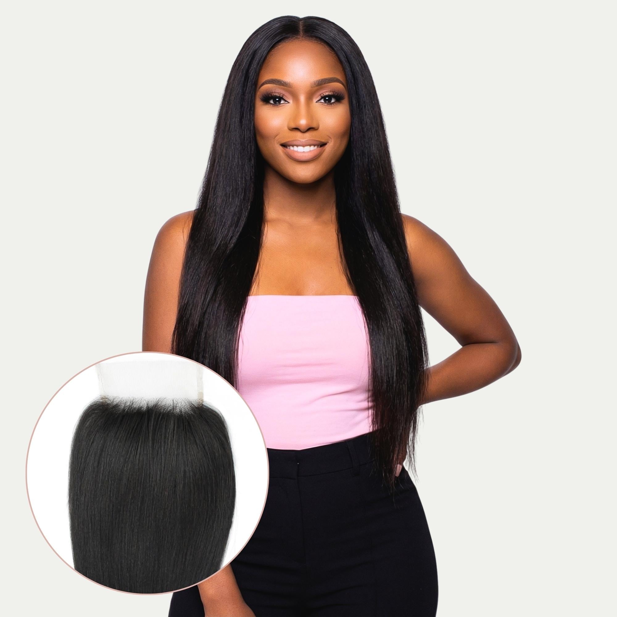 Yaki Straight 4x4 Transparent Lace Human Hair Closure - Private Label