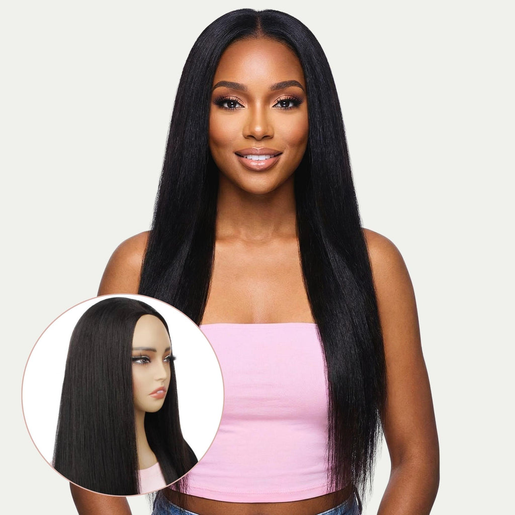 Yaki Straight Human Hair Half Wig - Private Label