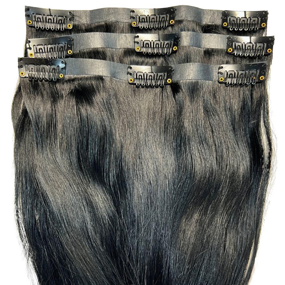 Natural Black Seamless Clip - In 100% Human Hair Extensions - Private Label