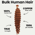 Copper Deep Wave Color 350 Bulk 100% Human Braiding Hair - Private Label