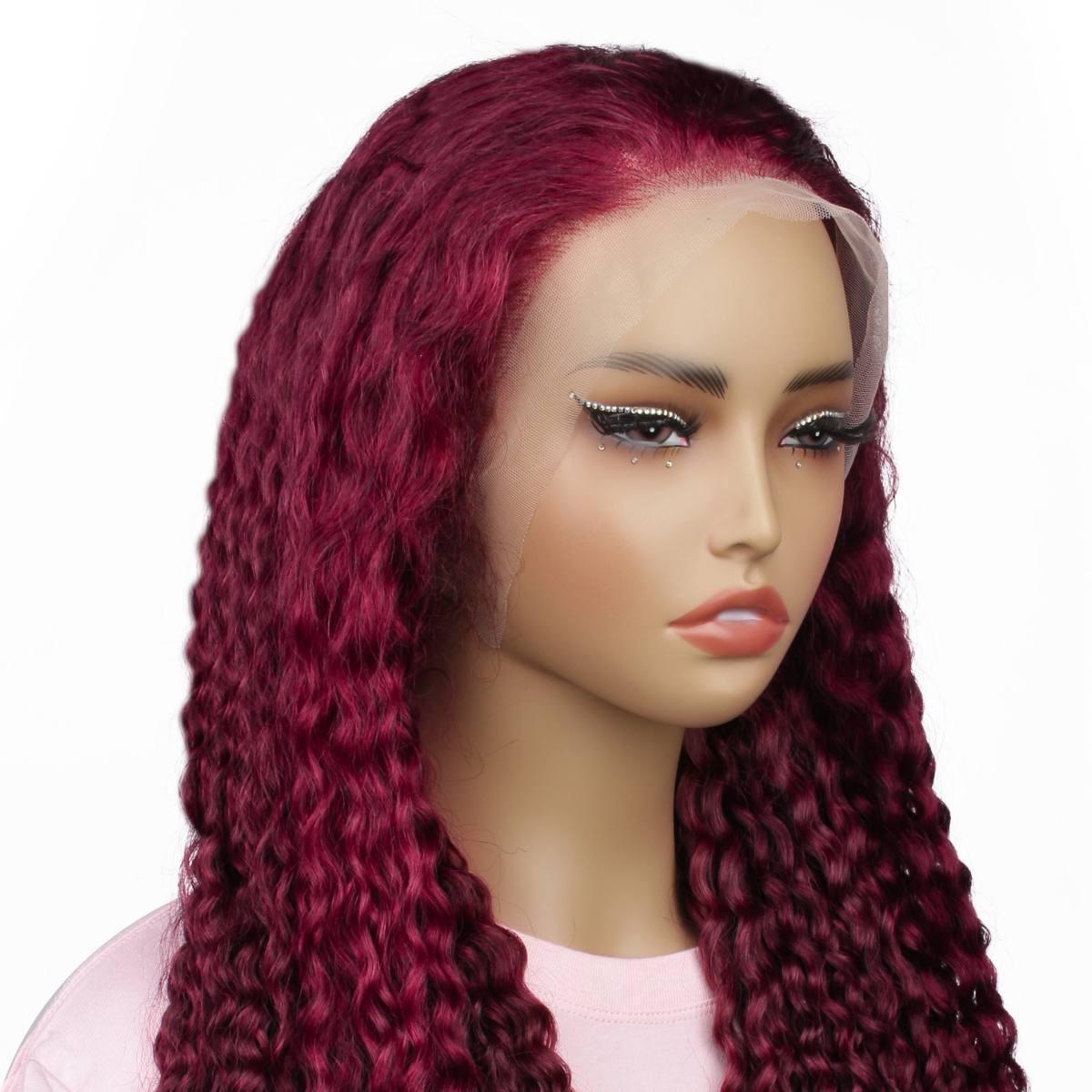 Burgundy Curly 13x4 Transparent Lace Front Wig - Private Label