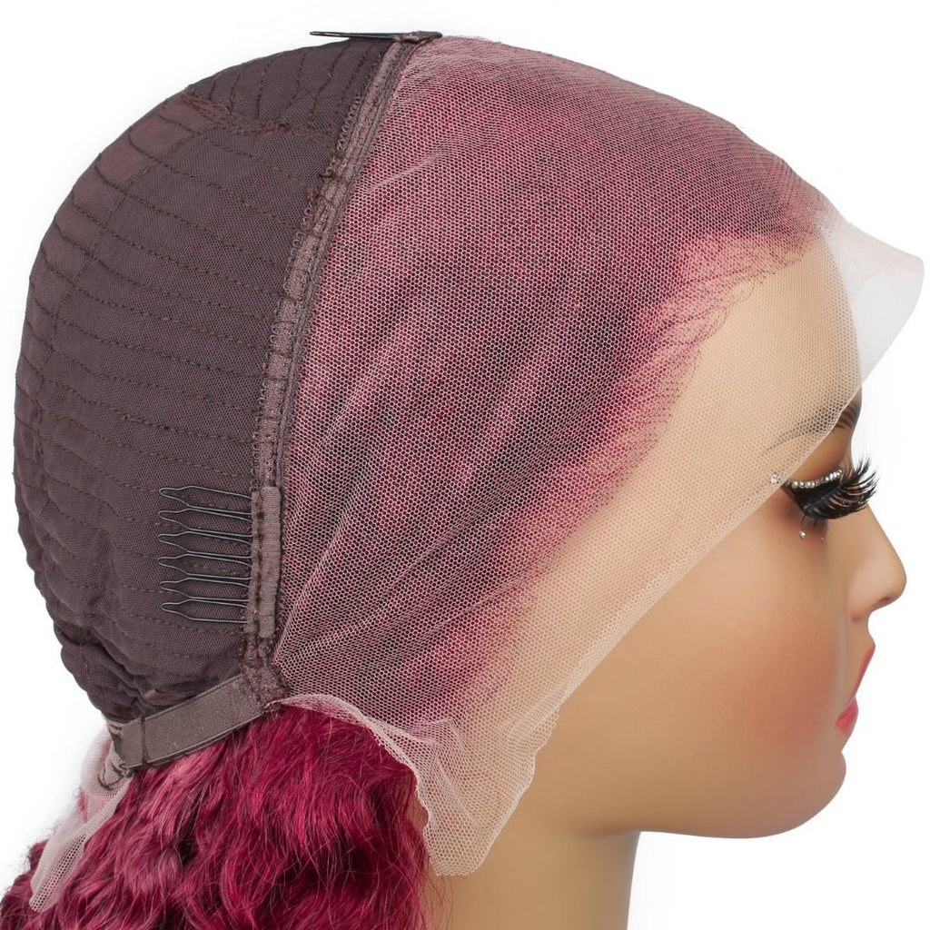 Burgundy Curly 13x4 Transparent Lace Front Wig - Private Label