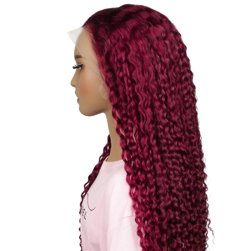 Burgundy Curly 13x4 Transparent Lace Front Wig - Private Label