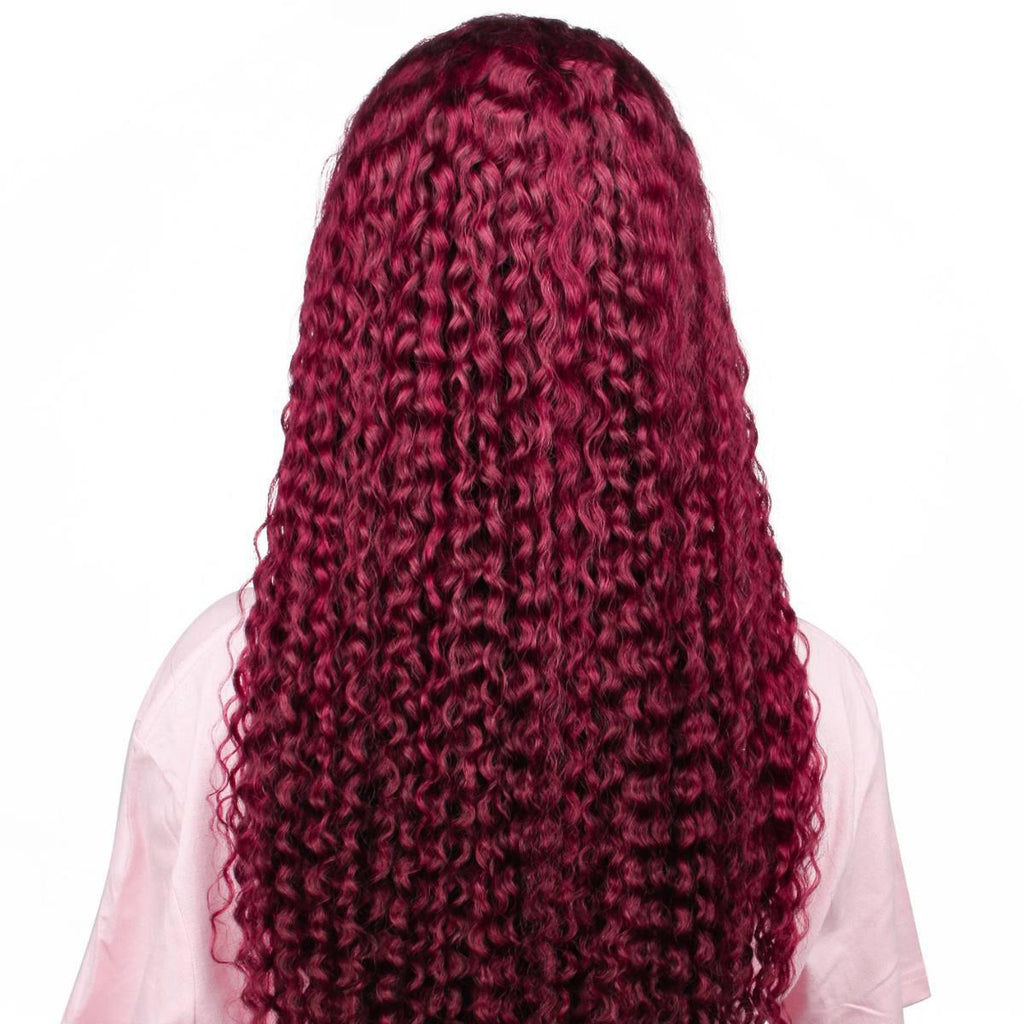 Burgundy Curly 13x4 Transparent Lace Front Wig - Private Label