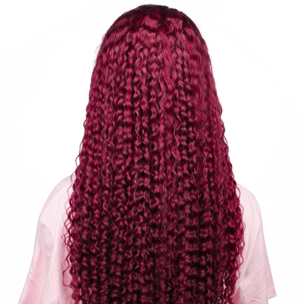 burgundy curly wig back