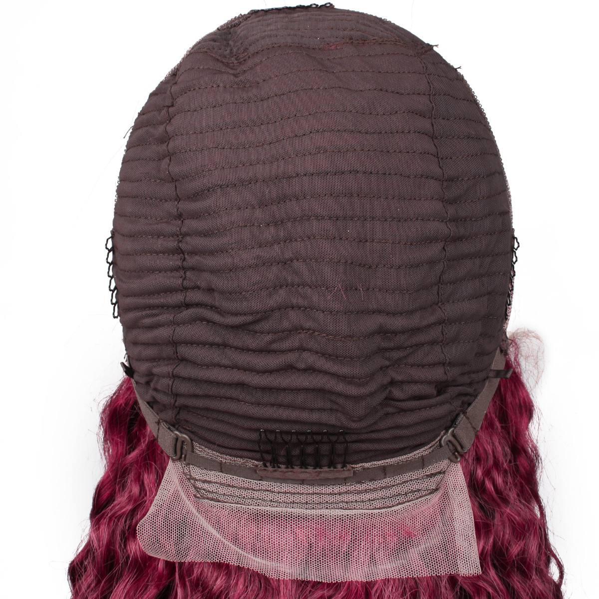 burgundy curly wig lace back