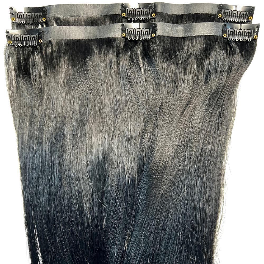 Natural Black Seamless Clip - In 100% Human Hair Extensions - Private Label