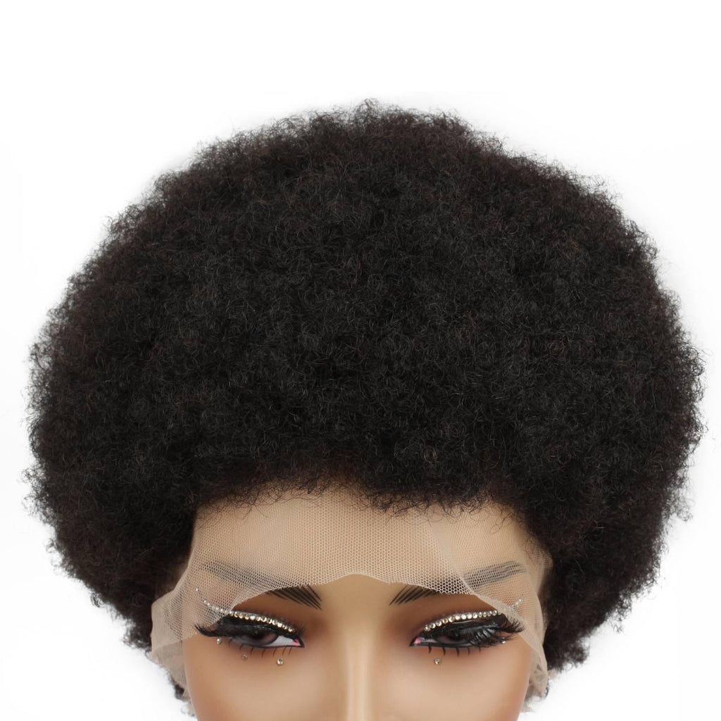Natural Black Transparent Full Lace 100% Human Hair Afro Wig - Private Label