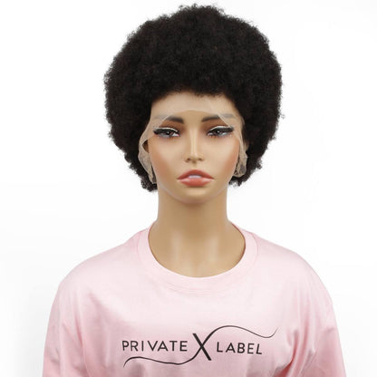 Natural Black Transparent Full Lace 100% Human Hair Afro Wig