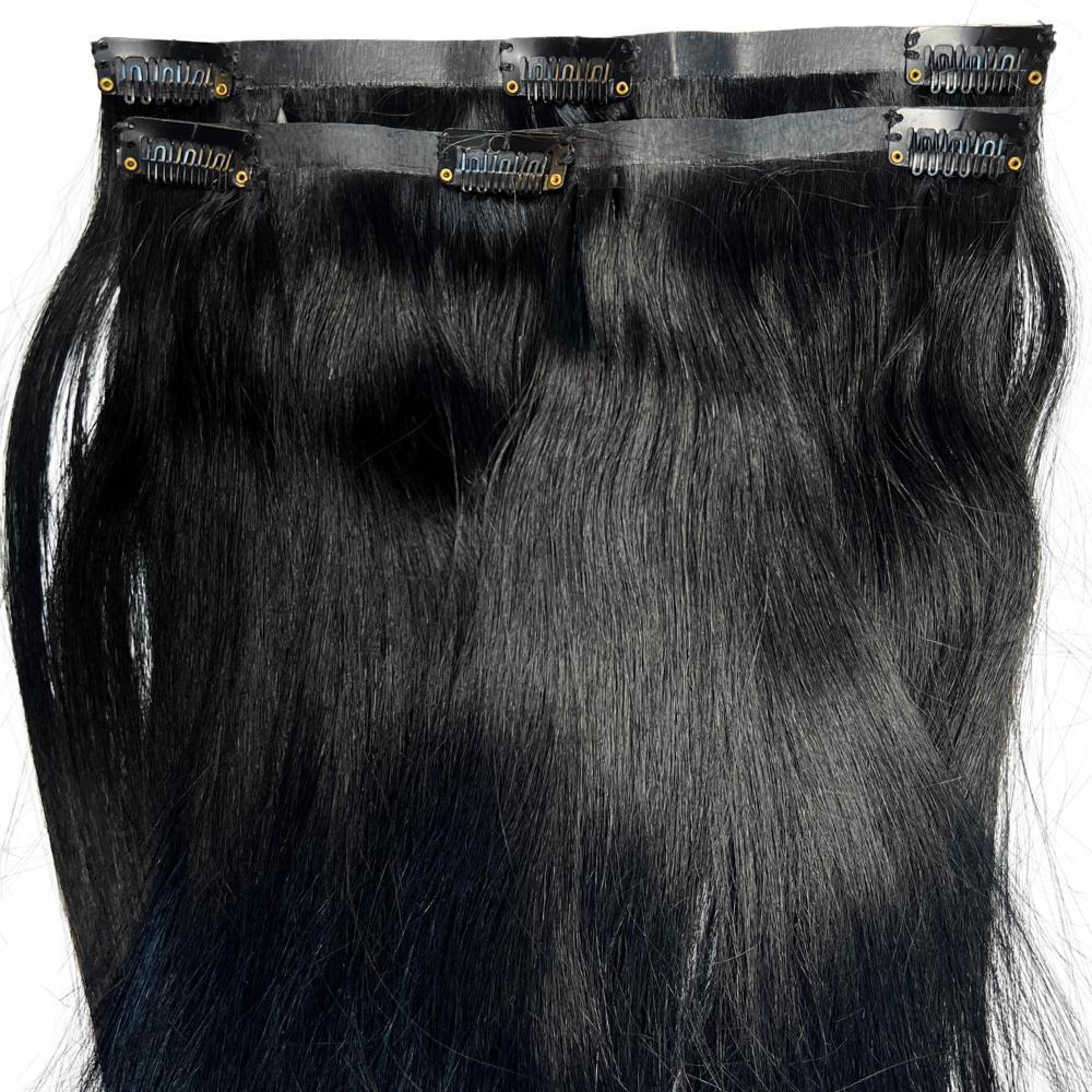 Jet Black Seamless Clip - In 100% Human Hair Extensions - Private Label
