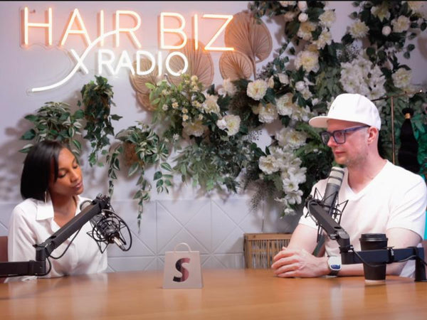 Mikey Moran recording the Hair Biz Radio podcast