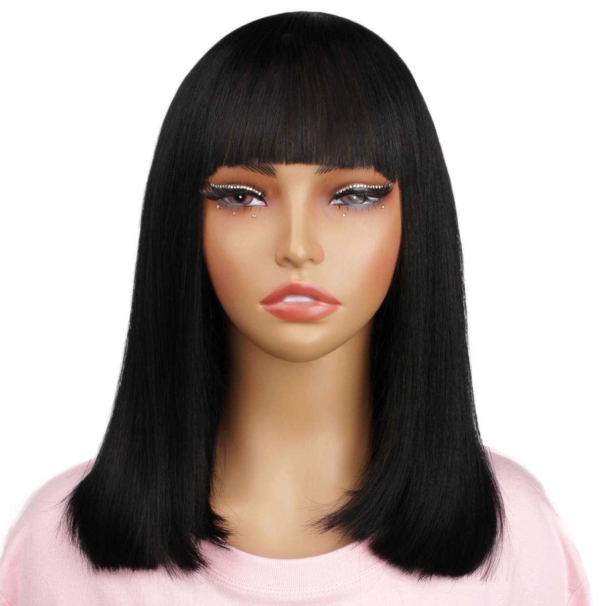 Jet Black Bang Bob 100% Human Hair Wig - Private Label