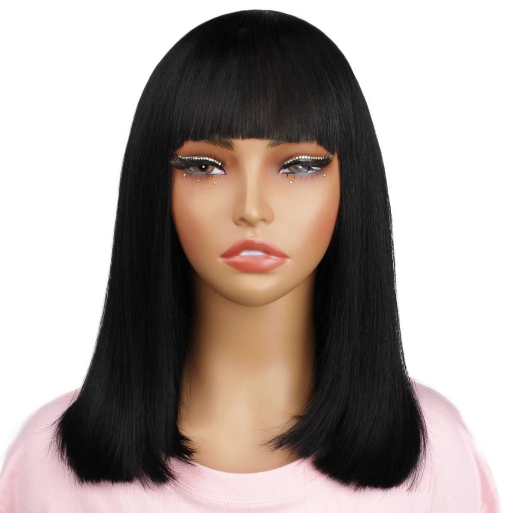 Jet Black Bang Bob 100% Human Hair Wig - Private Label