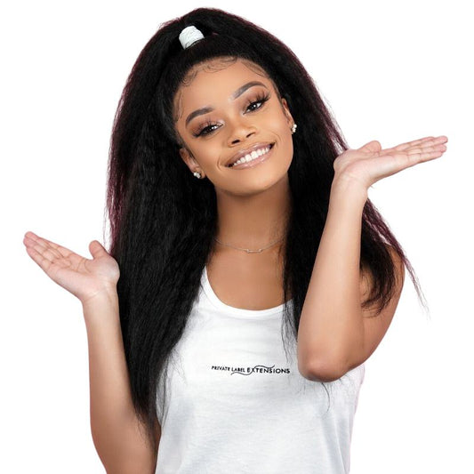 Virgin Hair Kinky Straight Bundles with 2x6 HD Closure