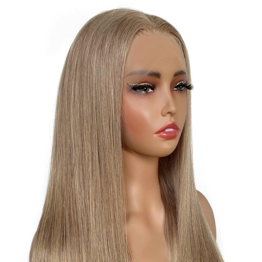 Light Ash Blonde Straight 13x4 Transparent Lace Front 100% Human Hair Wig - Private Label