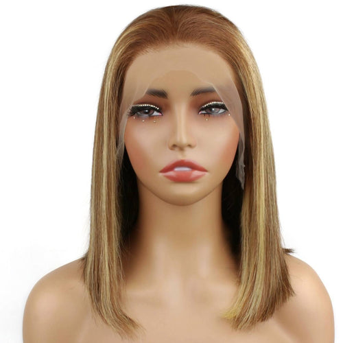 Light Highlight Straight 13x4 Transparent Lace Front 100% Human Hair Bob Wig - Private Label