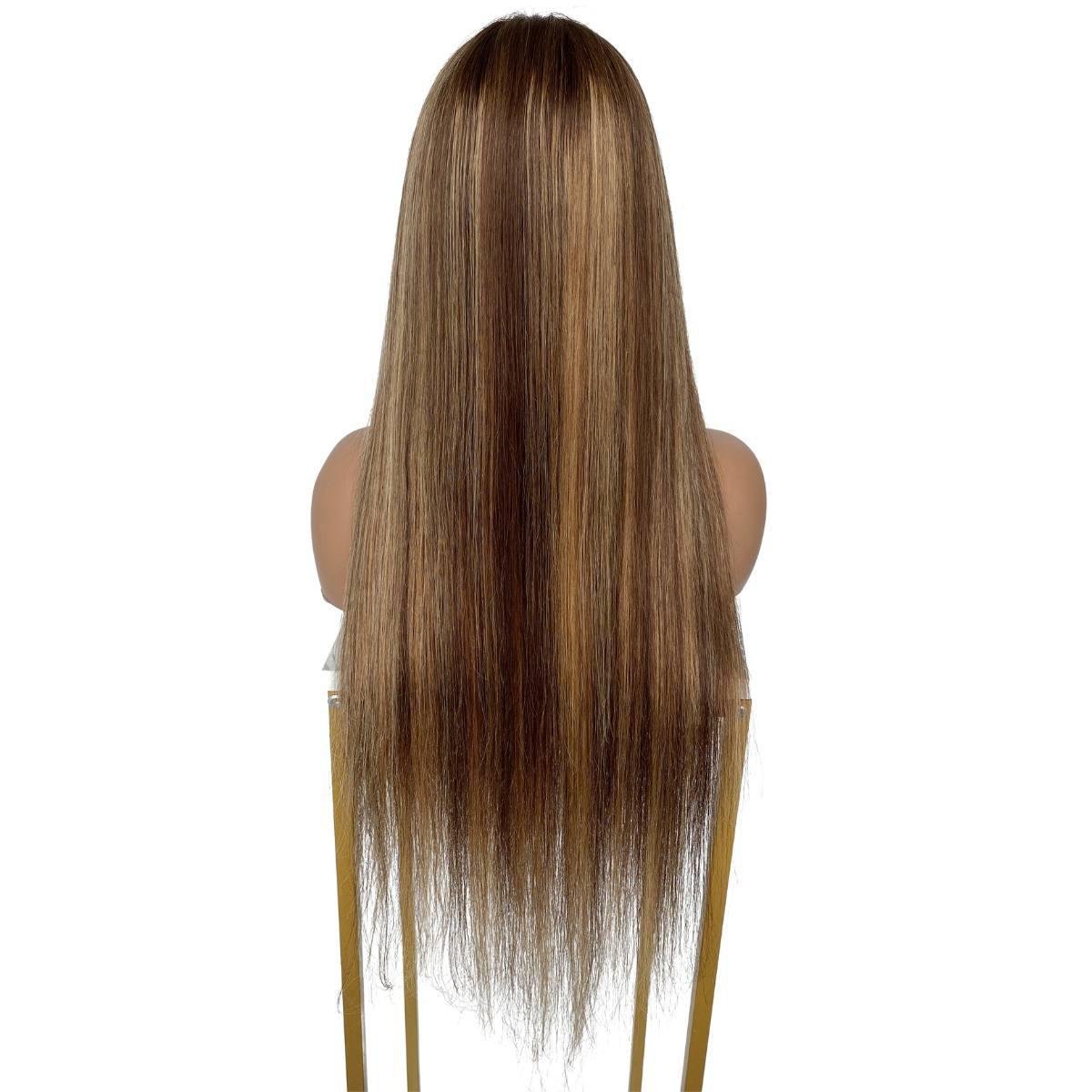Light Highlight Straight 13x4 Transparent Lace Front 100% Human Hair Bang Wig - Private Label
