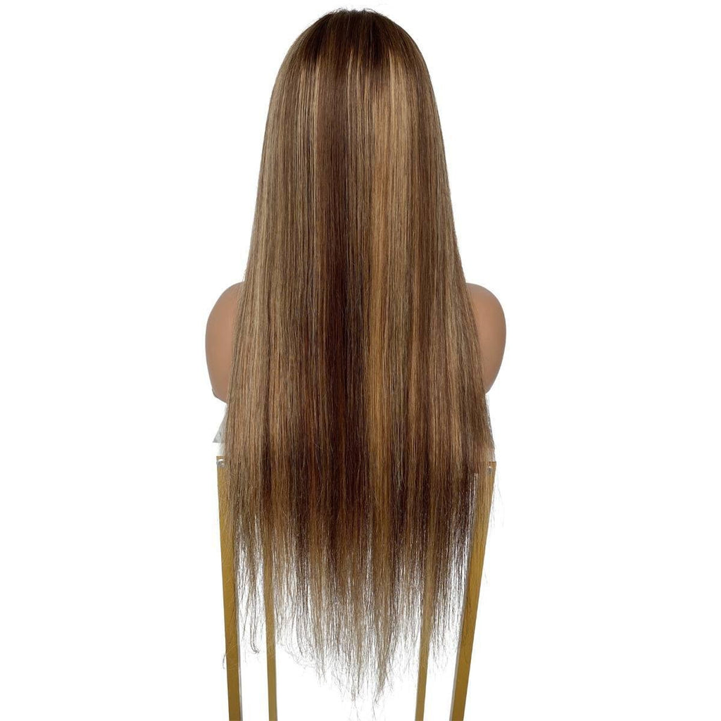 Light Highlight Straight 13x4 Transparent Lace Front 100% Human Hair Bang Wig - Private Label