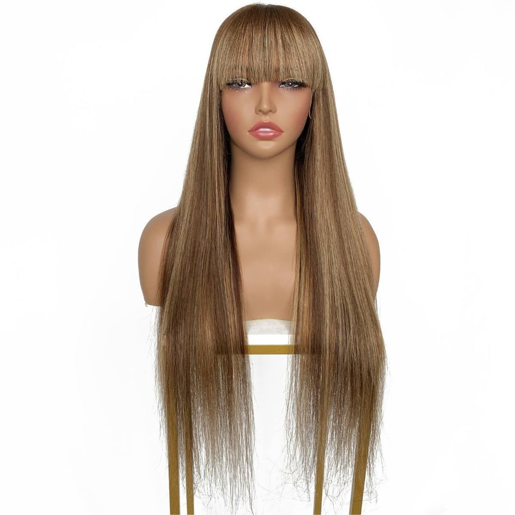 Light Highlight Straight 13x4 Transparent Lace Front 100% Human Hair Bang Wig - Private Label