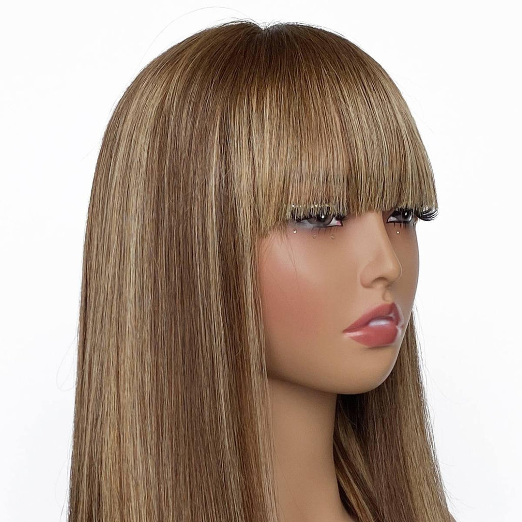 Light Highlight Straight 13x4 Transparent Lace Front 100% Human Hair Bang Wig - Private Label