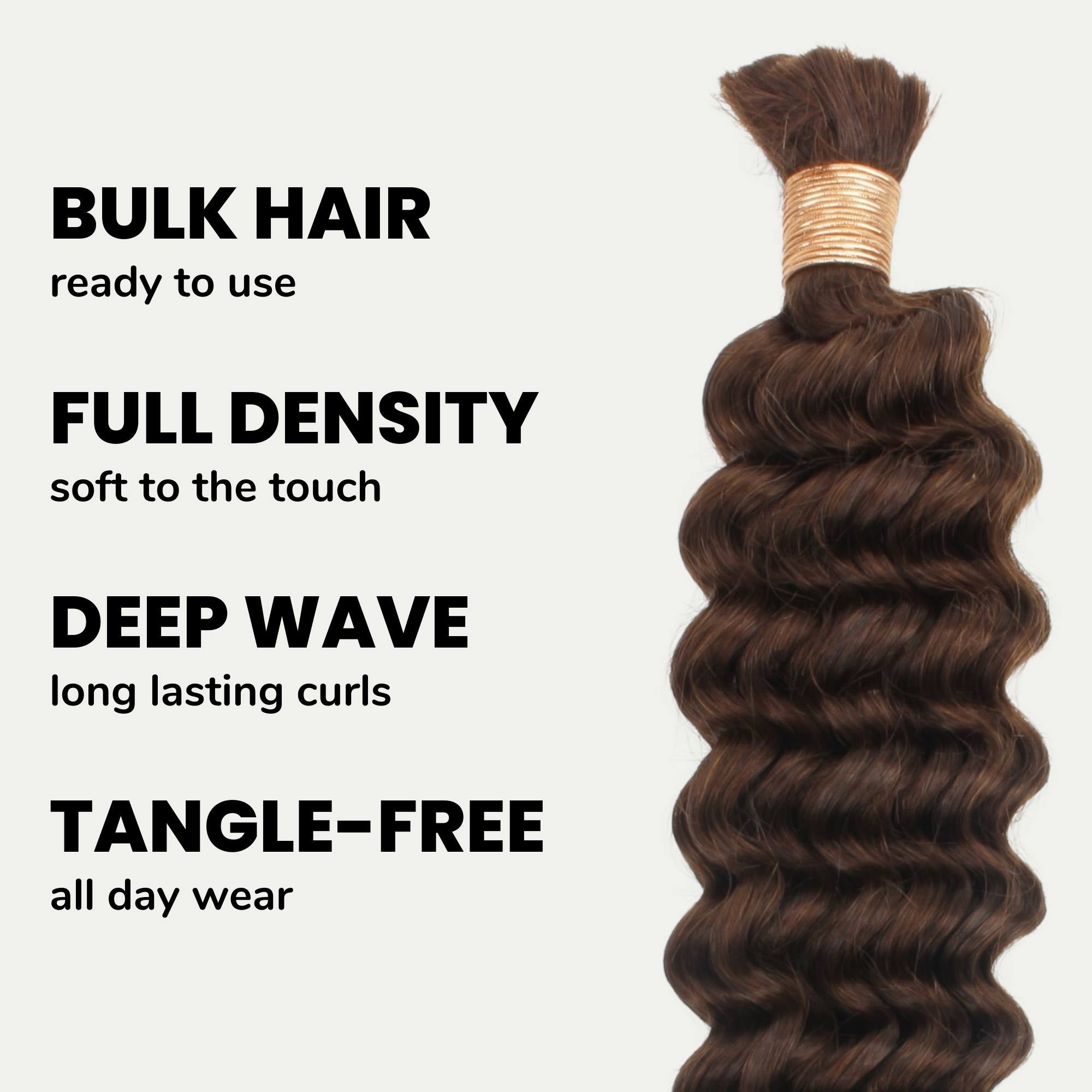Medium Brown Deep Wave Color 4 Bulk 100% Human Braiding Hair - Private Label