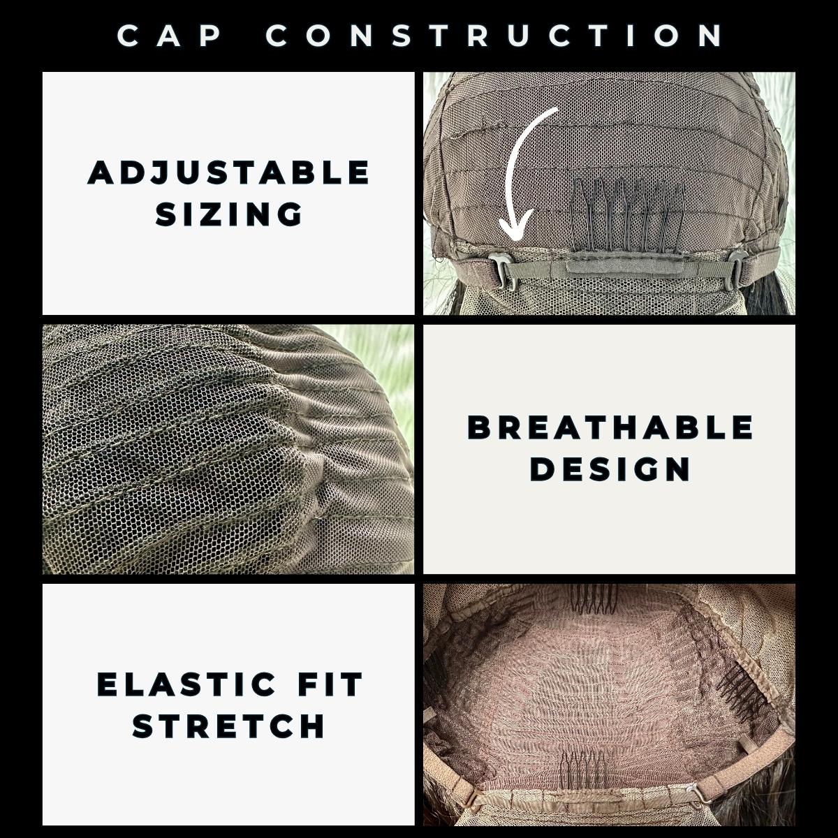 cap construction- adjustable sizing- breathable design - elastic fit stretch