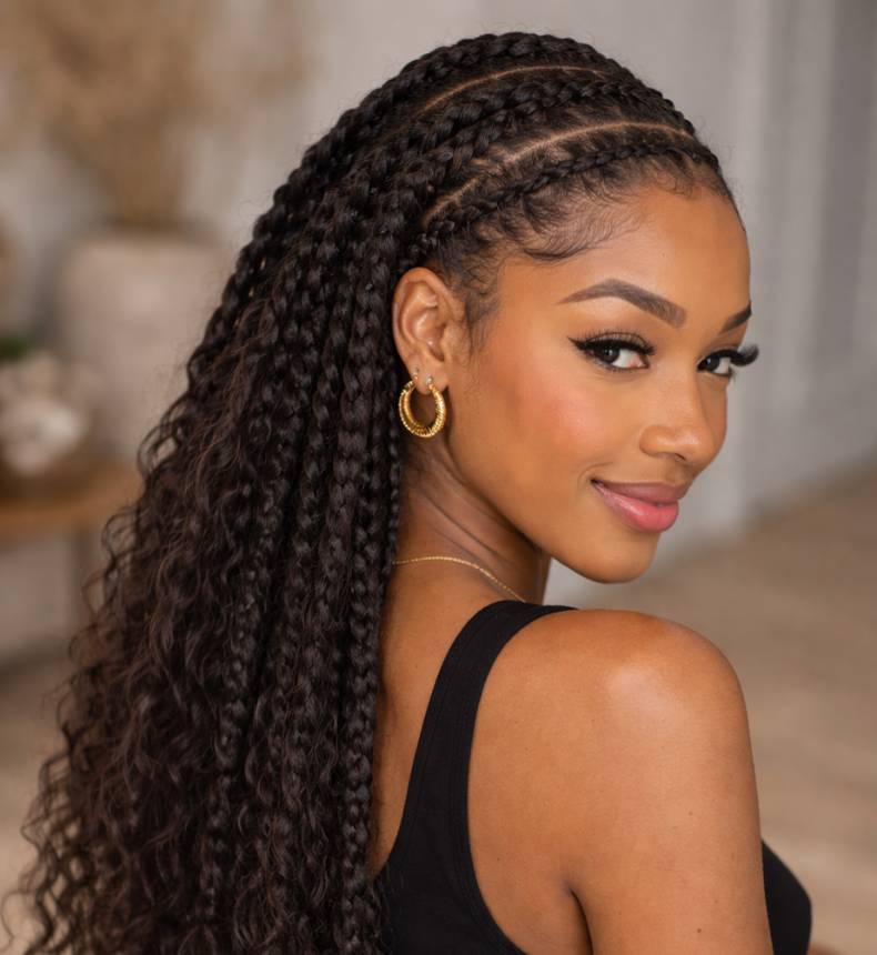 Woman with styled hair in a salon setting