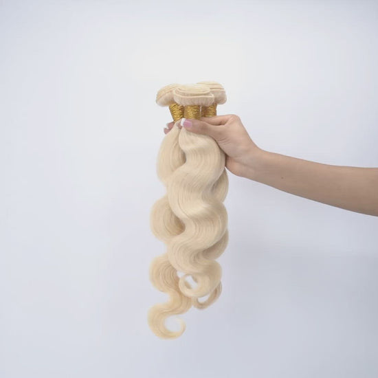 Video of blonde body wave bundles