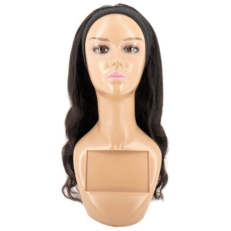Body wave headband wig on mannequin