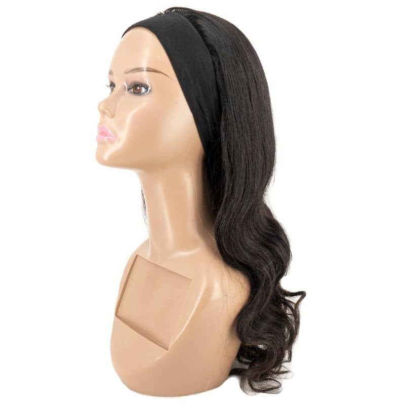 Side view of body wave headband wig
