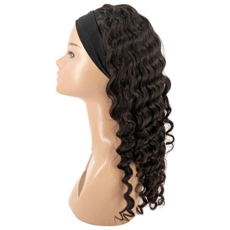 Side view of Deep wave headband wig