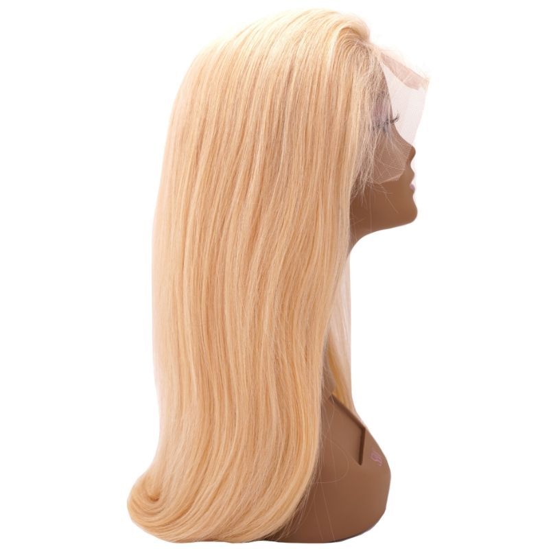 Blonde straight full lace wig on mannequin