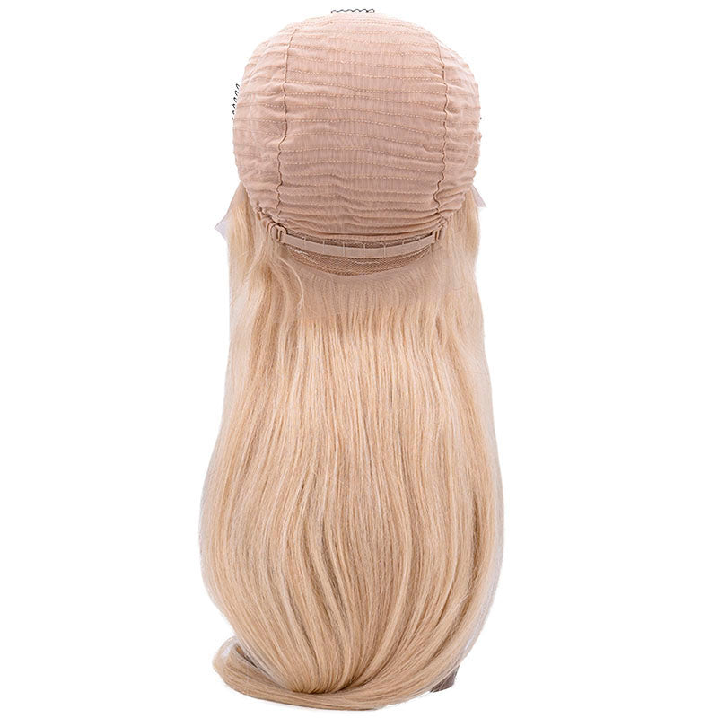 cap view of blonde straight lace front wig