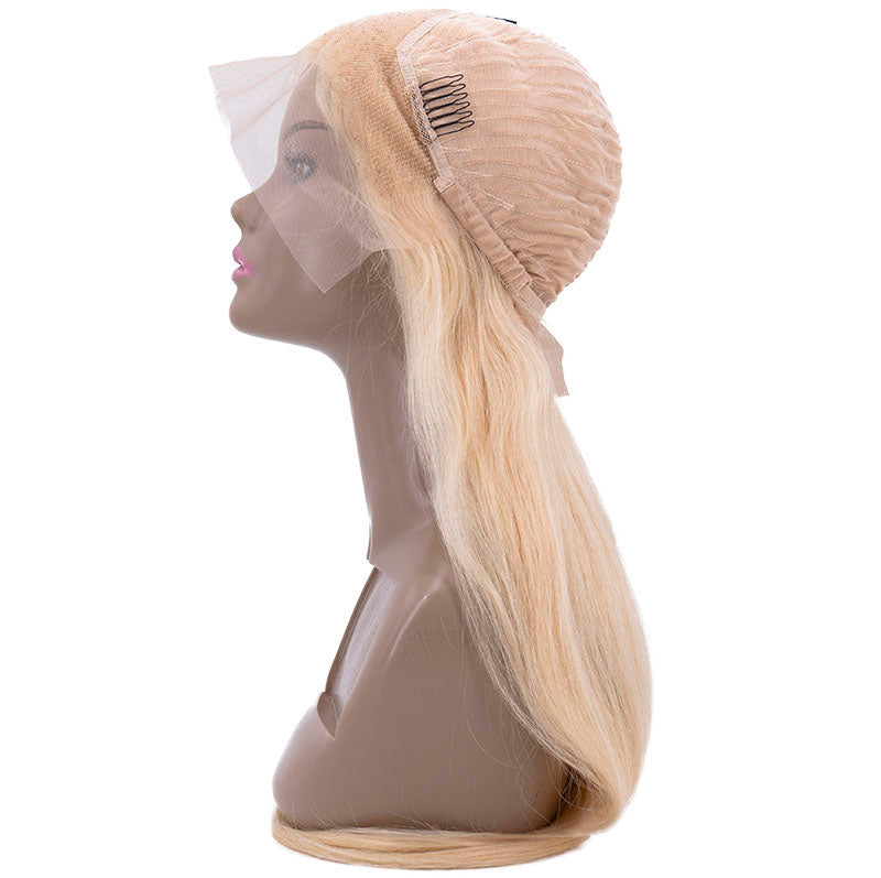 inside of blonde straight lace front wig