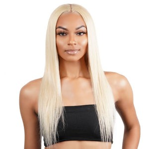 Model wearing Straight blonde full lace wig