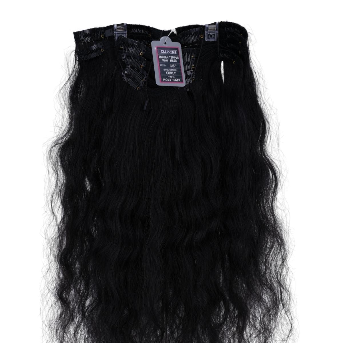 Raw Indian Curly Natural Black Clip-ins showing clips