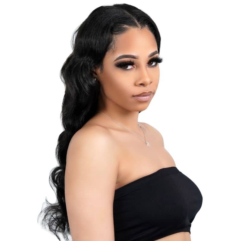 Model wearing body wave u part wig